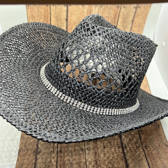 CHIC BLACK WOMENS COWBOY HAT W/ RHINESTONE HAT BAND COUNTRY CONCERT WESTERN HAT - Picture 5 of 9